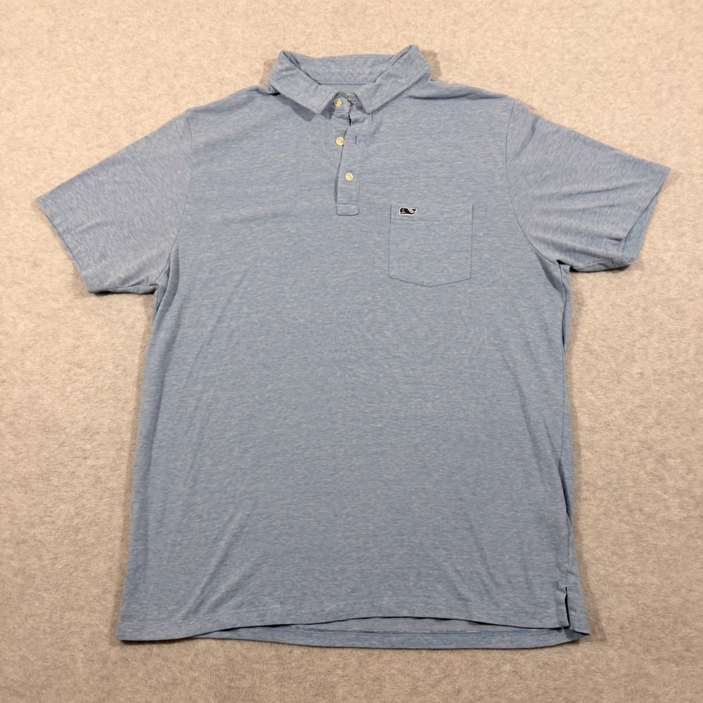 Vineyard Vines Edgartown Polo Men Medium Blue ‎ Heathered Stretch Pocket